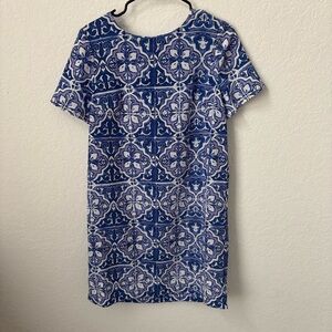 The Limited Blue & White Tile Print Short Sleeve Shift Dress, Size Medium